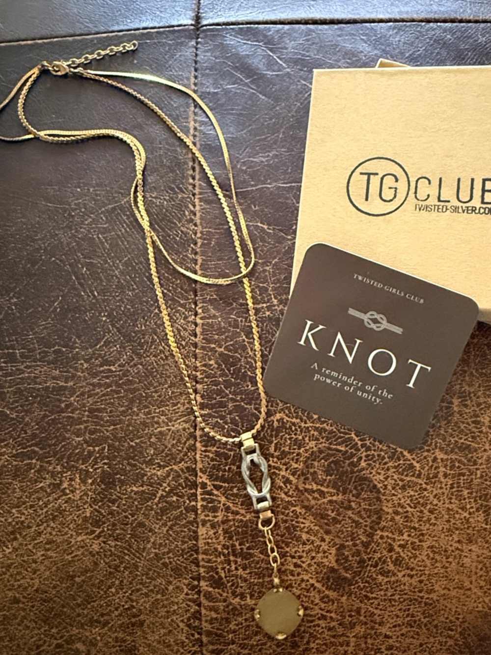 Twisted Silver KNOT Brass Layered Pendant Necklace